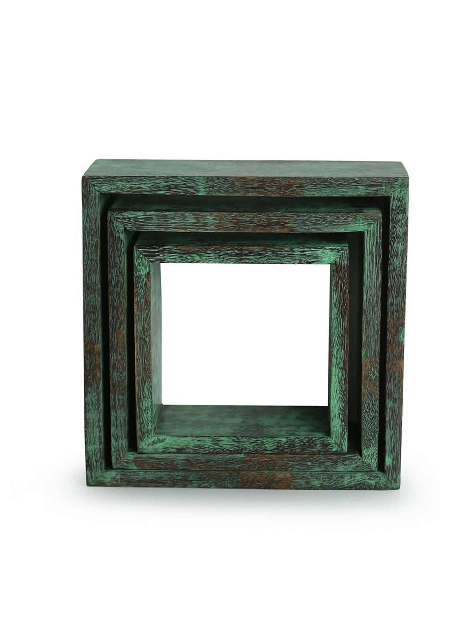 ExclusiveLane 'Rustic Squares' Antique Finish Nested Wall Shelves In Mango Wood (Set of 3)