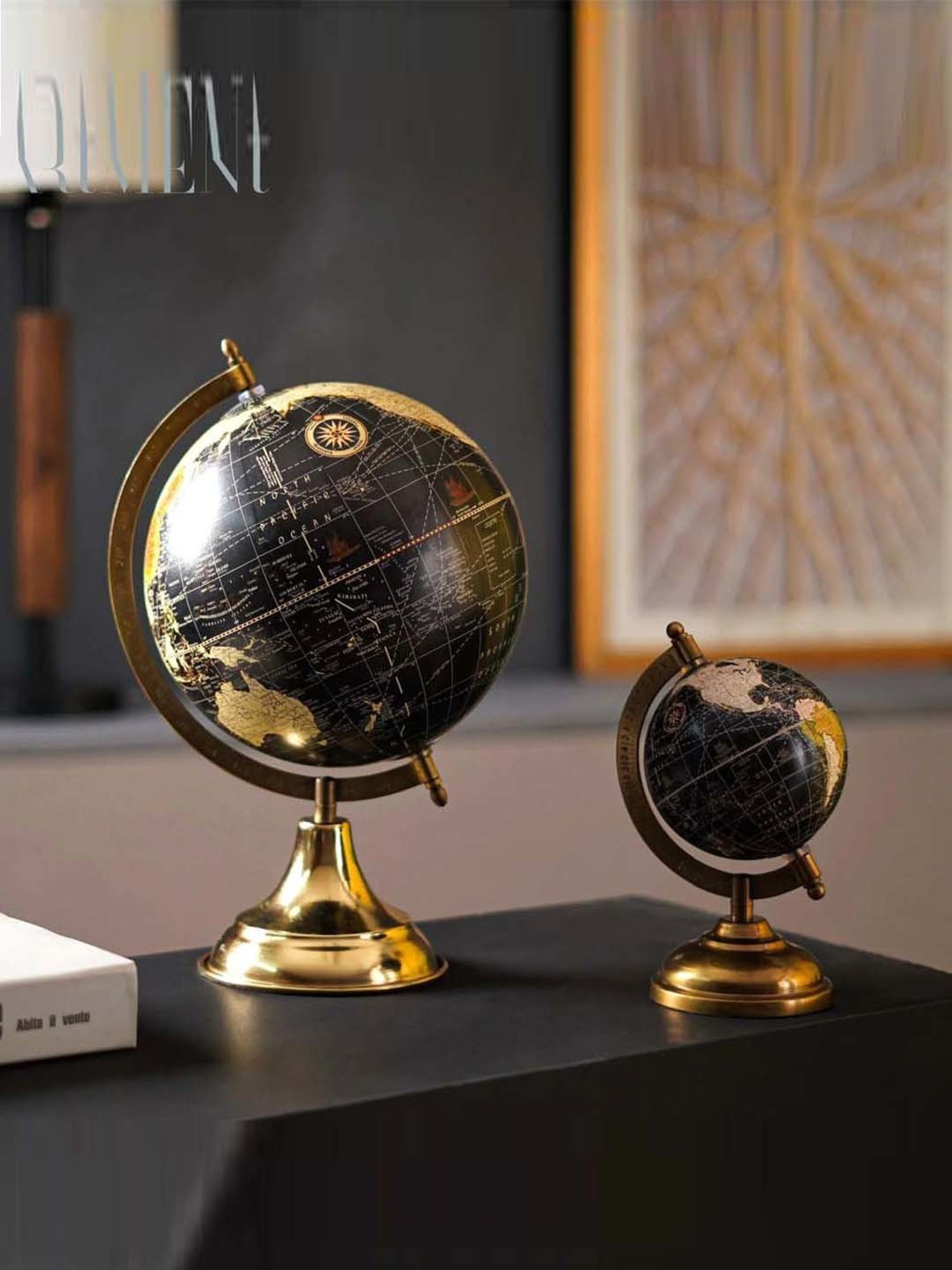 The Artment Minimal Midnight Explorer The Elegant Black Metal Medium Globe for Study Table