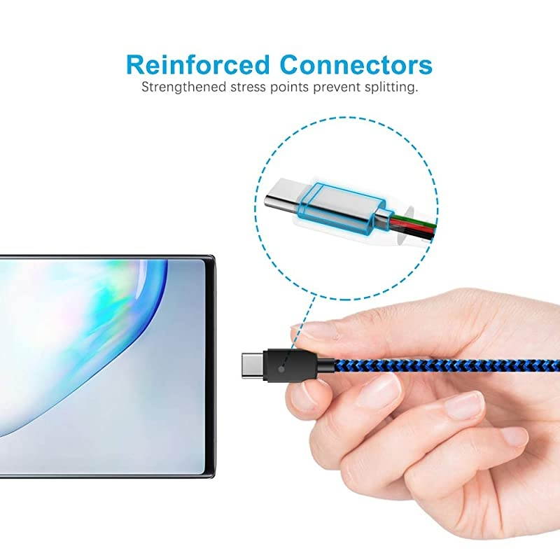 Type C Cable 5Pack (3/3/6/6/10 FT) Nylon Braided Fast Charging Charger Sync Cord Compatible with Samsung Galaxy S10 S10E S9 S20 Plus Note 10 9 8 S8 Z LG V20 G5 G6 Google Pixel(Blue)