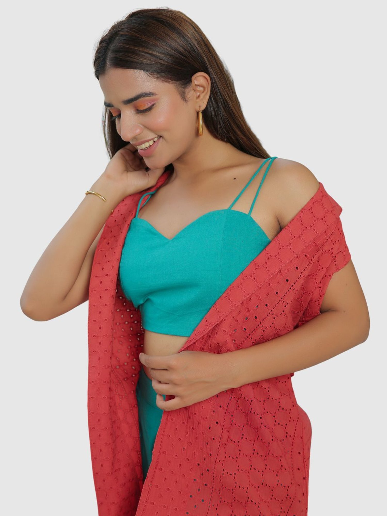 KAORI BY SHREYA AGARWAL Blue Cotton Crop Top Pants Set With Cape