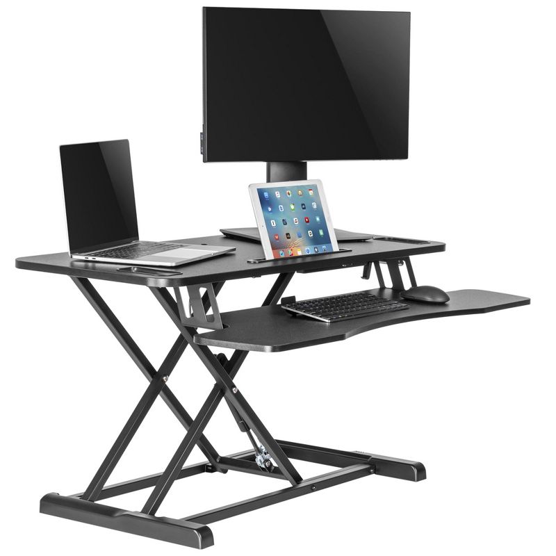 FlexPro Hero Standing Desk Converter - 37" Sit to Stand Desk with Keyboard Tray - Stand Steady