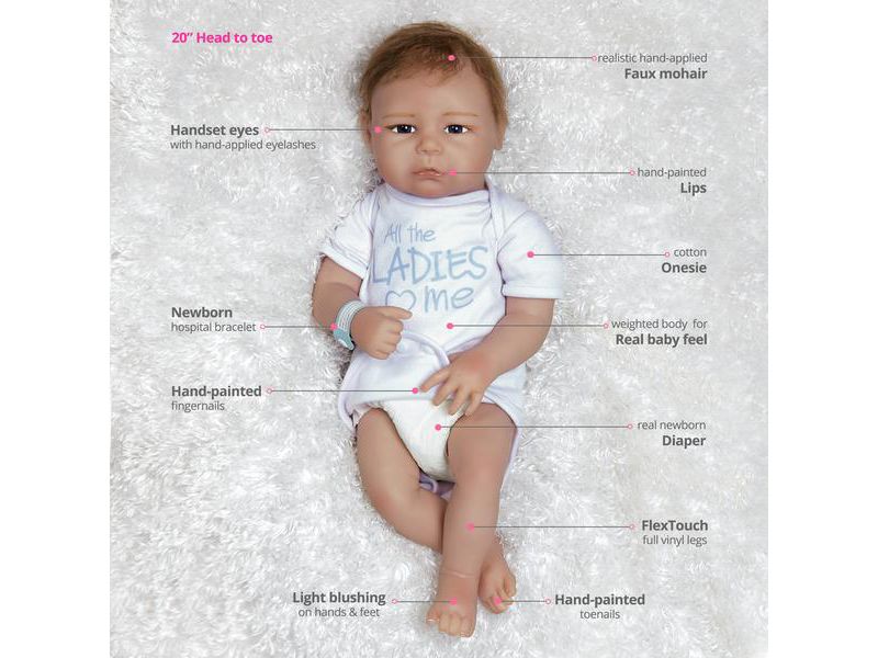 Paradise Galleries Silicone Vinyl Reborn Baby Boy, 20 inch Newborn Baby Bundles: All The Ladies Love Me, 7-Piece Ensemble