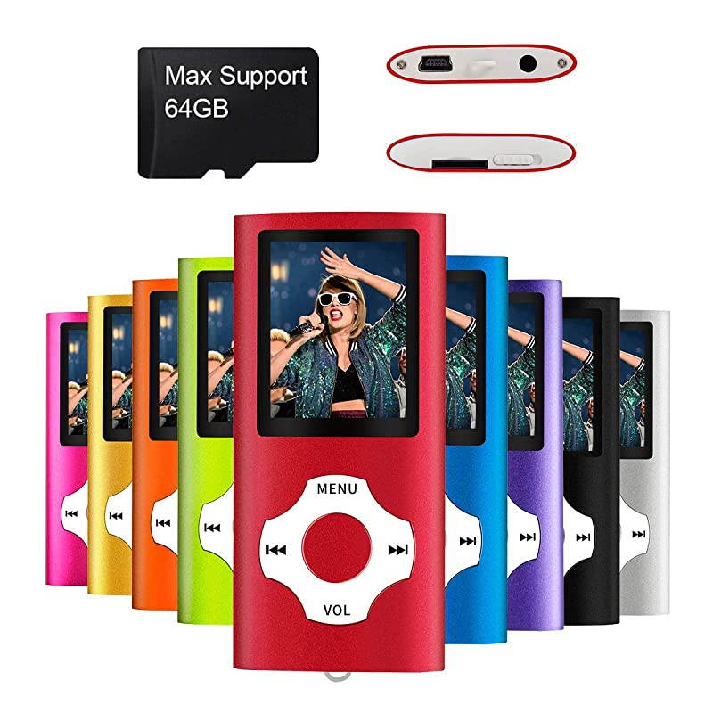 Digital Compact and Portable MP3 MP4 Player Max Support 64 GB Micro SD Card with Photo Viewer EBook Reader and Voice Recorder and FM Radio Video Movie in Red