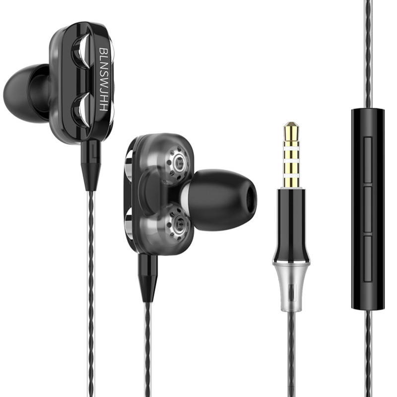 New in-ear earphones, dual dynamic coils and dual speakers are suitable for most smart phone headsets with wire-controlled tuning