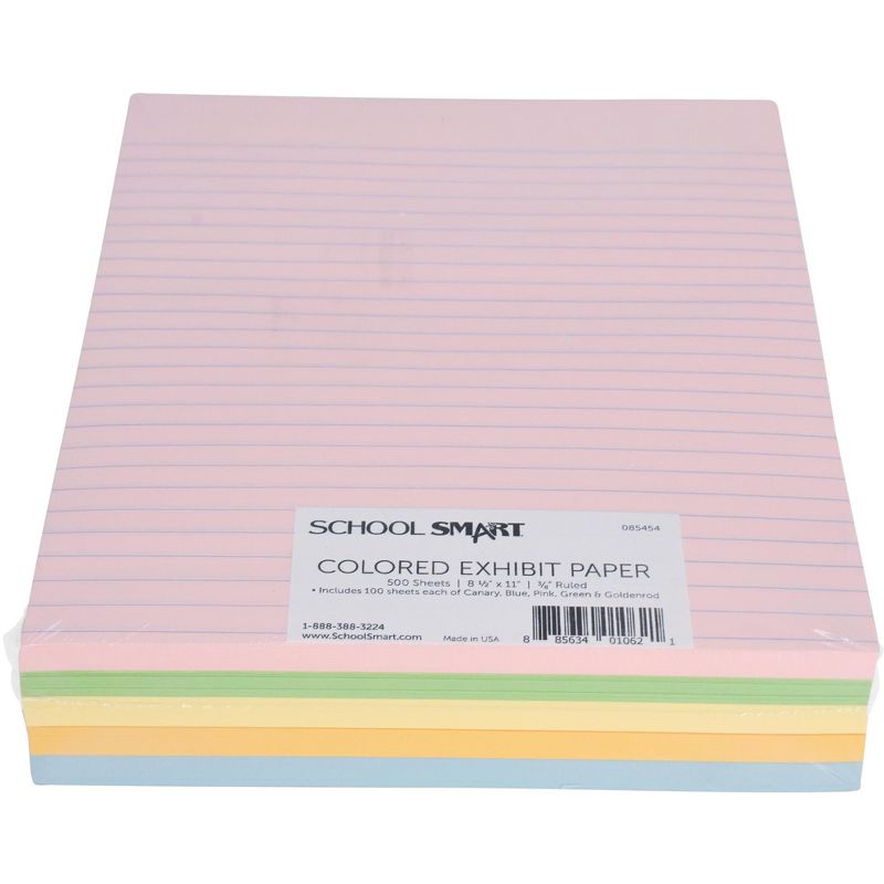 School Smart Colored Lined Paper for Kids, 8-1/2 x 11 Inches, 500 Sheets