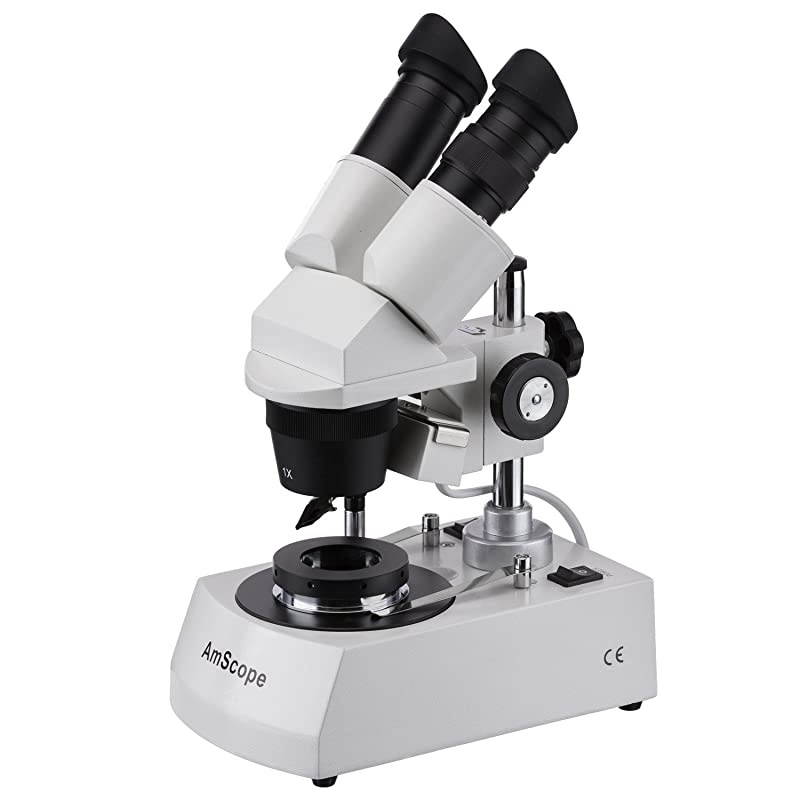 SE305-PZ-DK Binocular Stereo Microscope, WF10x and WF20x Eyepieces, 10X/20X/30X/60X Magnification, 1X and 3X Objectives, Upper and Lower Halogen Lighting, Reversible Black/White Stage Plate, Arm Stan