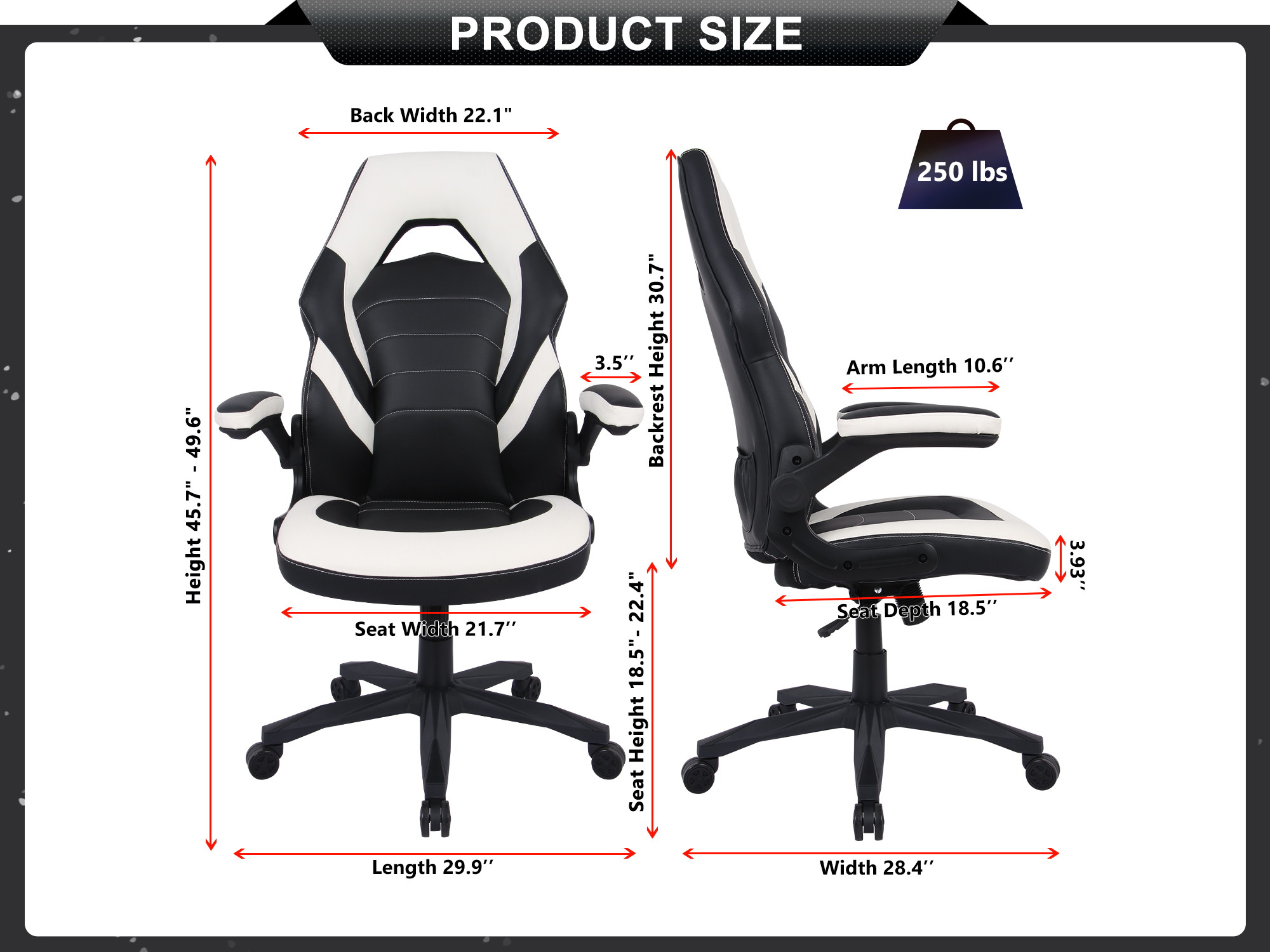RIMIKING Bonded Leather Racing Ergonomic Gaming Chair Executive Computer Desk Office Chair with Height Adjustable 360&deg;Swivel Flip-up Arms Lumbar Support