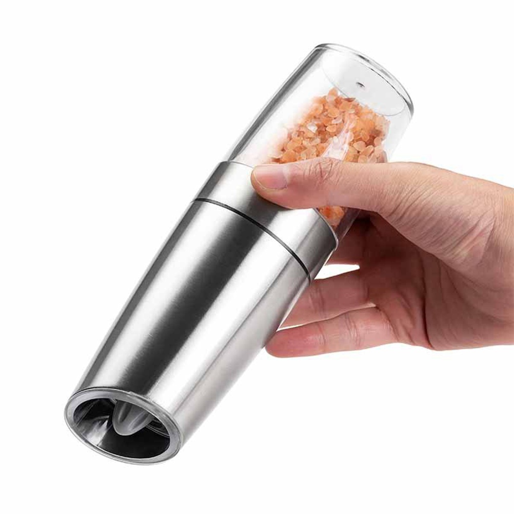 Stainless Steel Pepper Grinder Sensor Electronic Salt Shaker Salt Pepper Mill without Battery for Kitchen Restaurant Party (Silver)