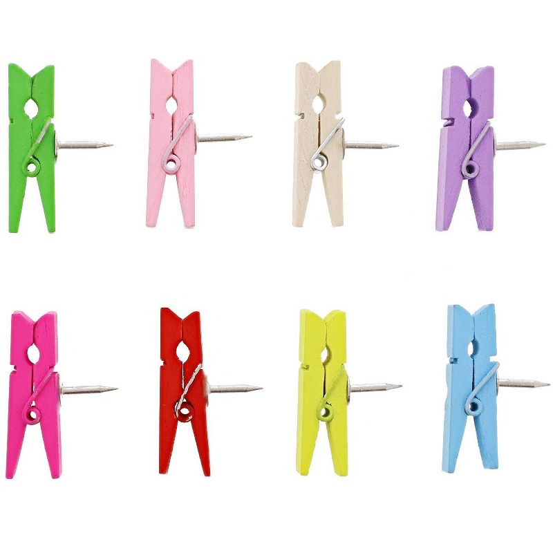 80-Count Juvale Mini Wooden Pushpins Clips, Clothes Pins Thumbnails Decorate Photos on Cork Boards Bulletin Board for Office Home Postcards, Colorful