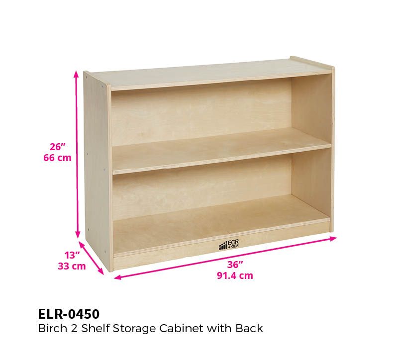 ECR4Kids Birch 2 Shelf Storage Cabinet with Back, Wood Book Shelf Organizer