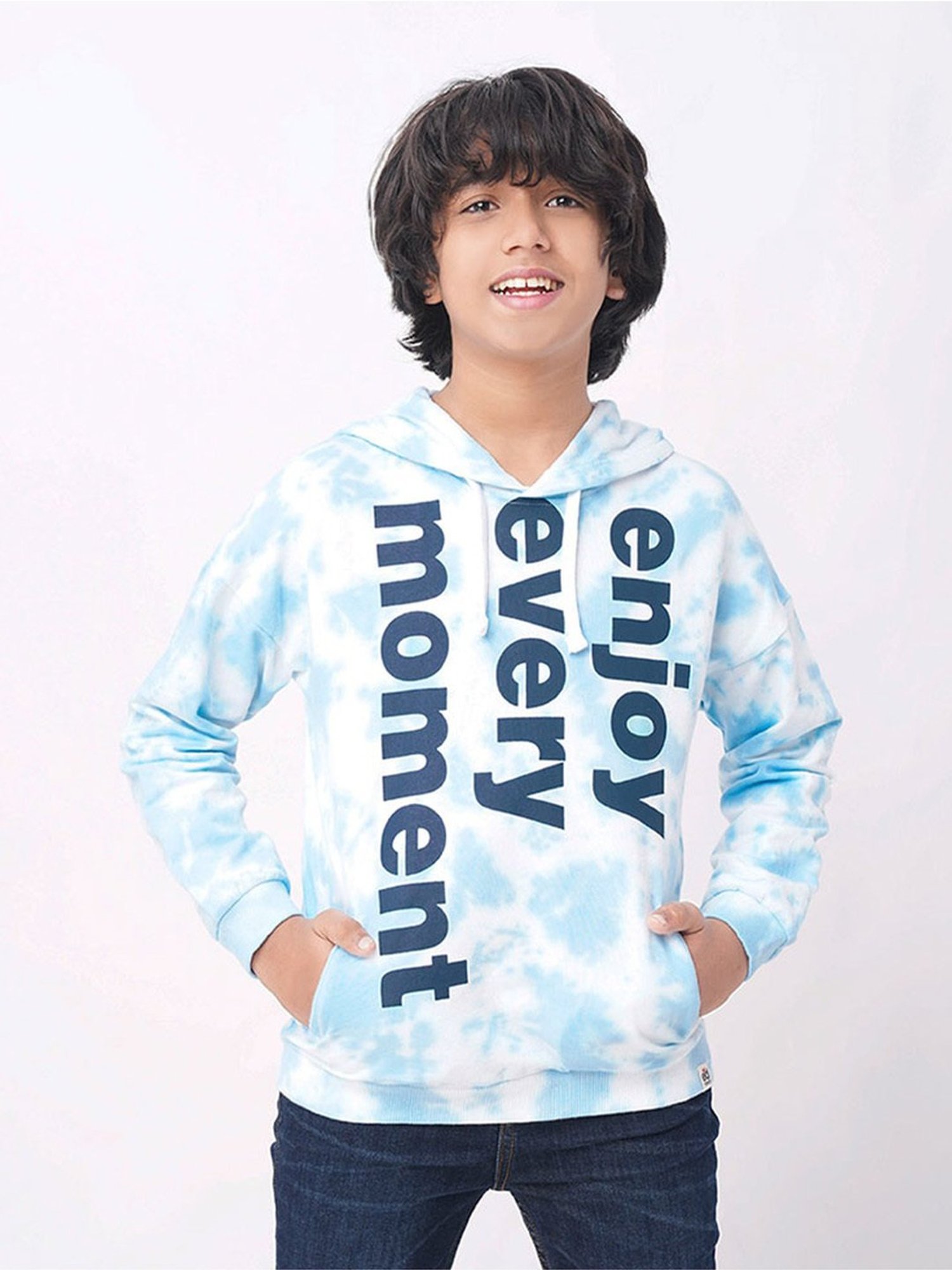 Edheads Kids Blue Cotton Printed Full Sleeves Hoodie