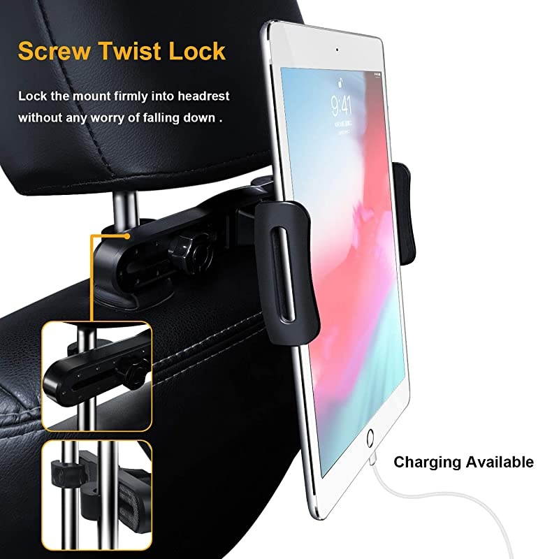 Headrest Tablet Mount,  Car Headrest Tablet Holder Stand Cradle for 4.7-12.9" Devices iPad Pro Air Mini, Galaxy Tabs,Phones and Tablets - Black