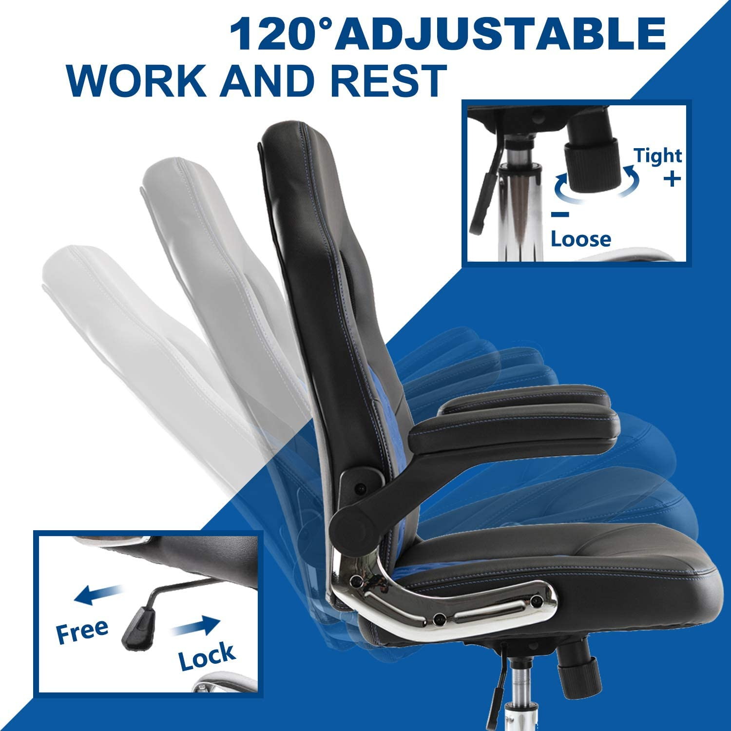 SMUGDESK Office Chair, Gaming Chair Leather, Computer Desk Chair Task Swivel Executive Chairs High Back with Padded Seat Armrests and Rolling Casters (Black)