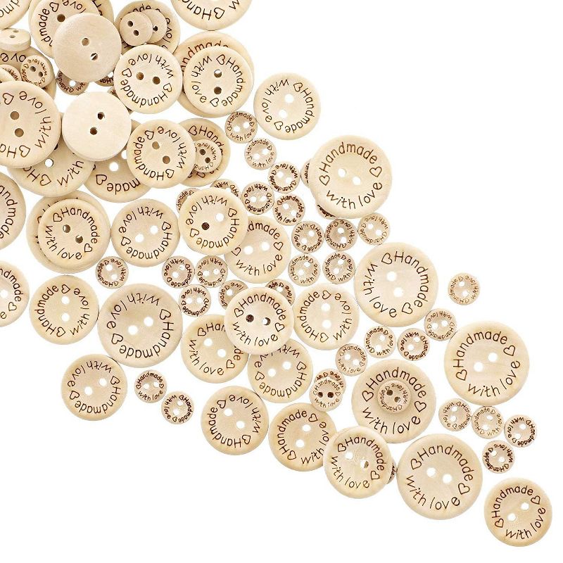 Juvale 450 Piece Wooden Engraved Handmade with Love Button with 2 Holes for DIY Crafts