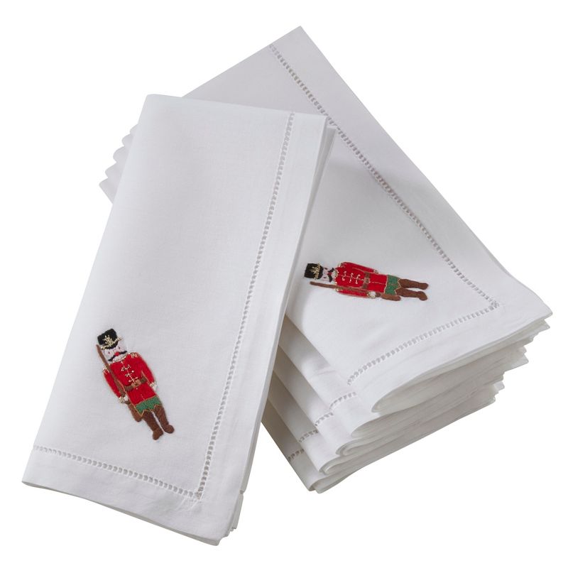Saro Lifestyle Embroidered Soldier And Hemstitch Design Cotton Napkins (Set of 6)