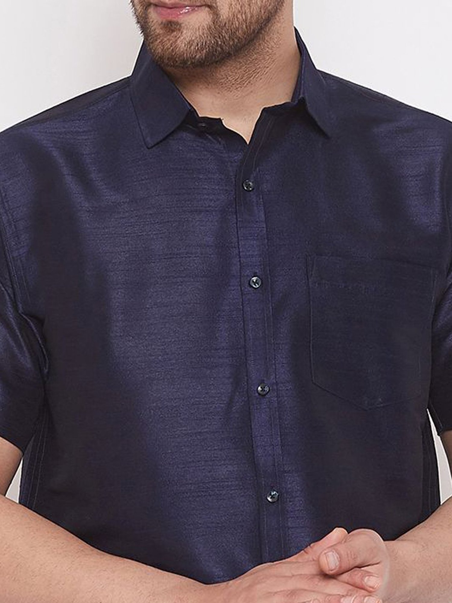 VASTRAMAY Navy Straight Fit Self Pattern Shirt