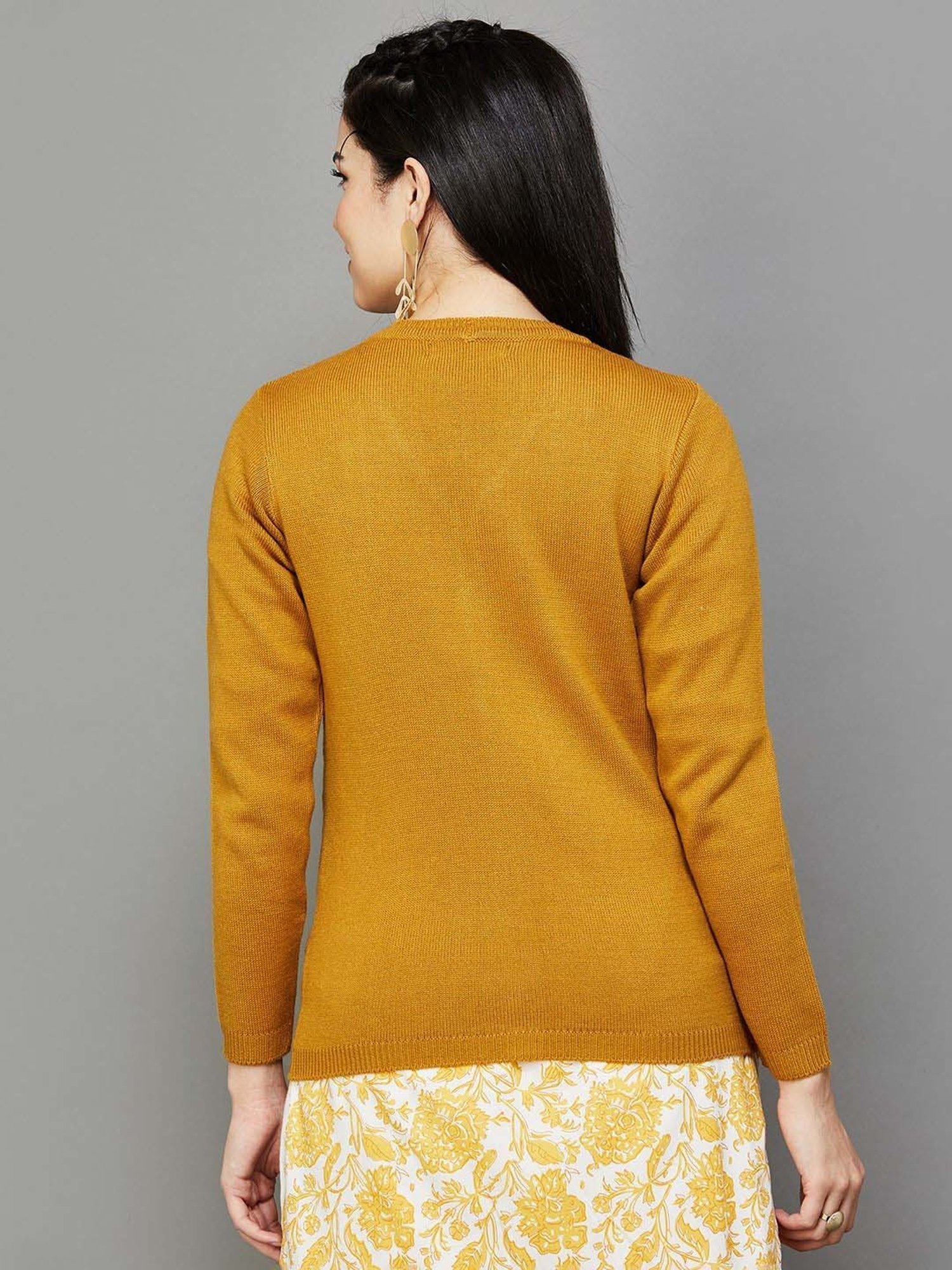 Melange by Lifestyle Yellow Self Pattern Cardigan