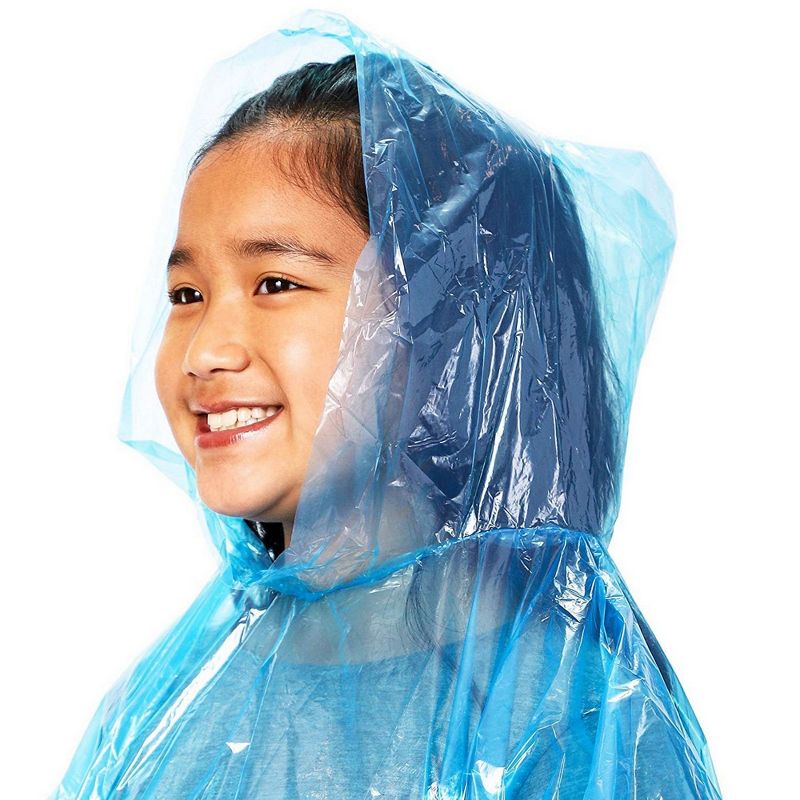 Juvale 48 Pack Kids Disposable Emergency Rain Ponchos with Hood, 4 Assorted Colors