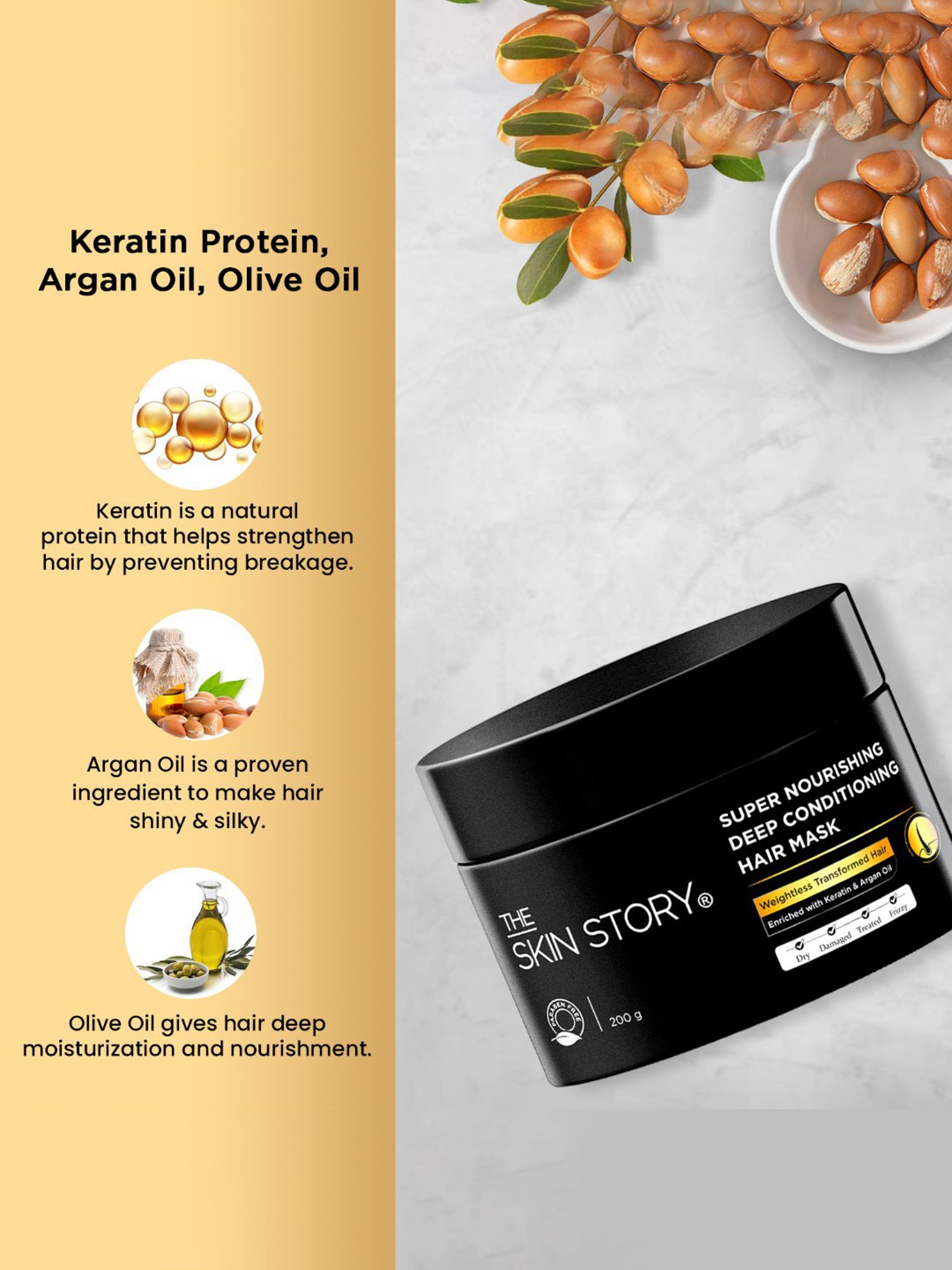 The Skin Story Keratin & Argan Oil Super Nourishing Deep Conditioning Hair Mask - 200 gm