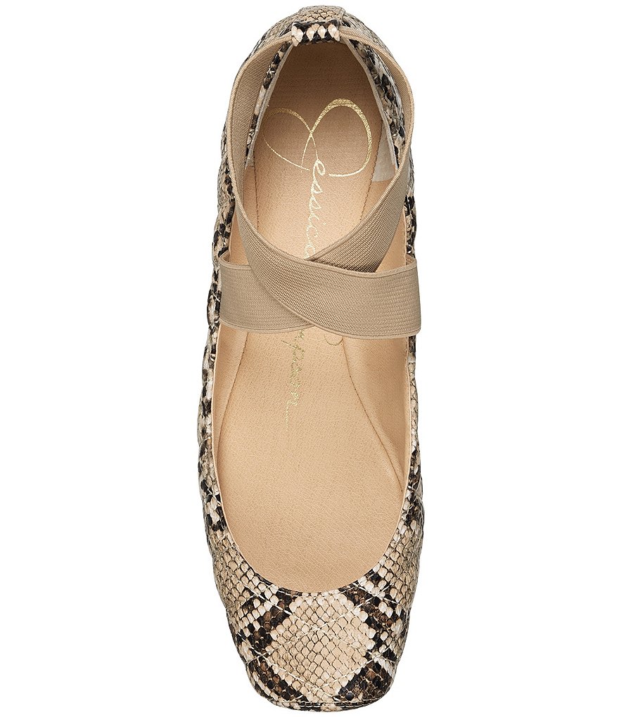 Jessica Simpson Mandalay7 Snake Square-Toe Criss Cross Ankle Strap Ballet Flats