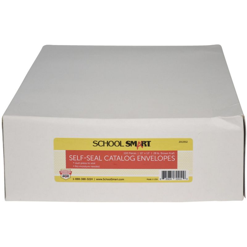 School Smart Grip Seal Envelopes, 10 x 13 Inches, Kraft, pk of 100
