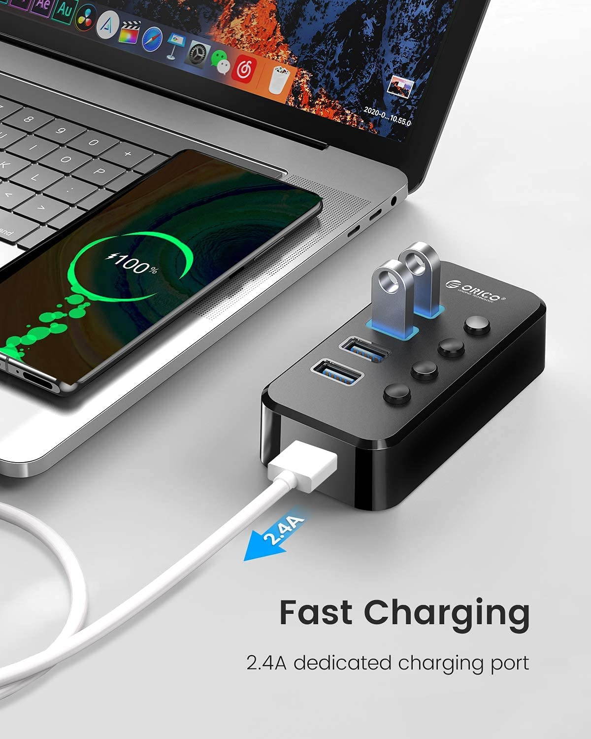 USB 3.0 Hub, Portable SuperSpeed 4 Port USB 3.0 Hub with Built-in Cable , USB Extension Multi-function USB Dock Hot Swapping Support for  Mac, PC, USB Flash Drives and Other Devices