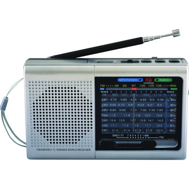 Supersonic SC-1080BT- SLV 9-Band Rechargeable Bluetooth Radio with USB/SD Card Input (Silver)