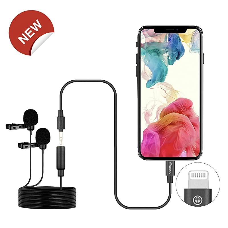 BY-M2D Digital Omnidirectional Dual-Head Lavalier Microphones Compatible with iPhone, iPad, and iPod Touch iOS Devices