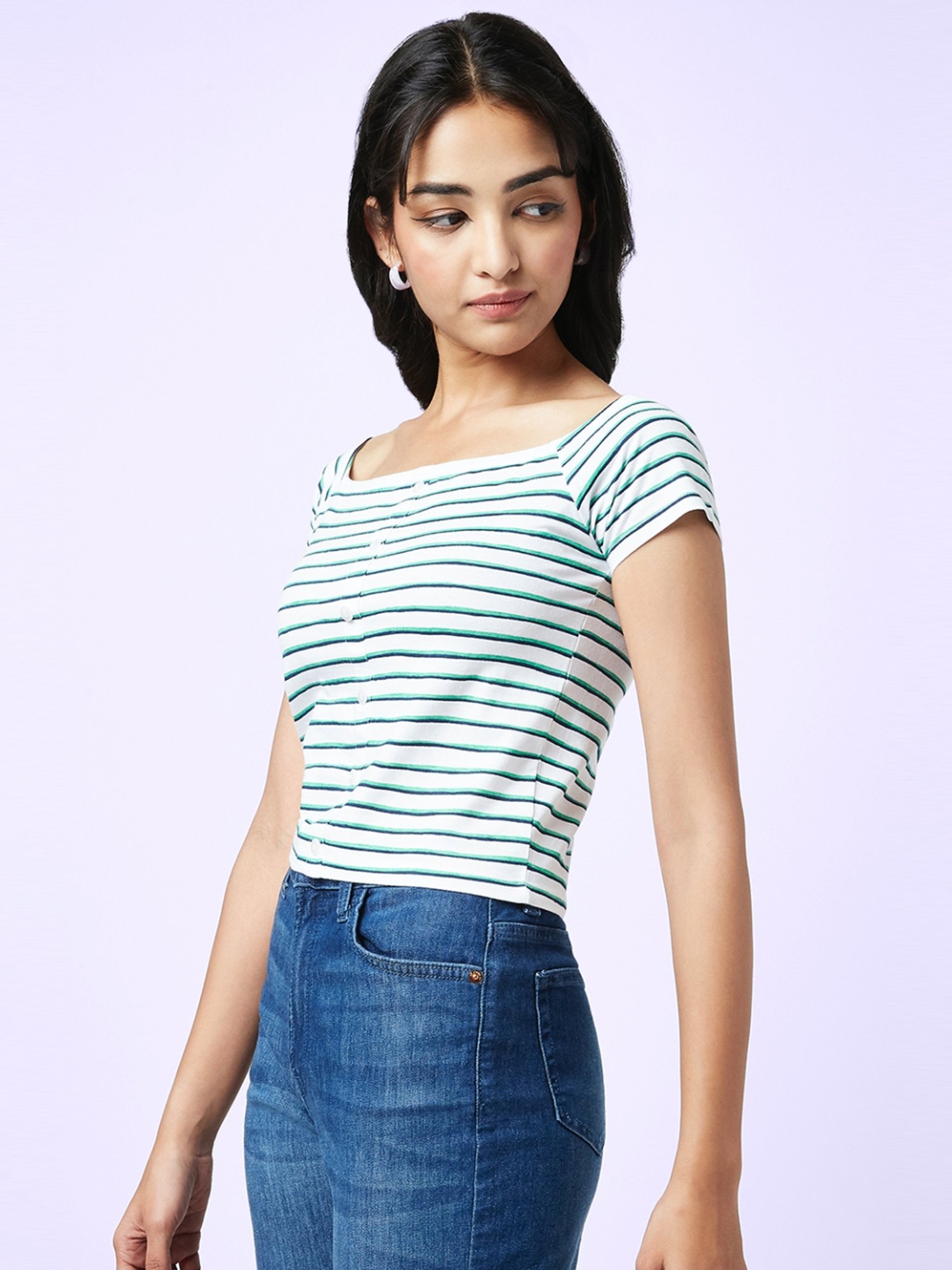 YU by Pantaloons White Striped Top
