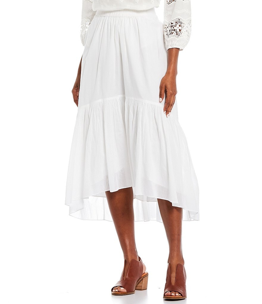Reba Pull-On Hi-Low Flounce Hem Cotton Voile Skirt
