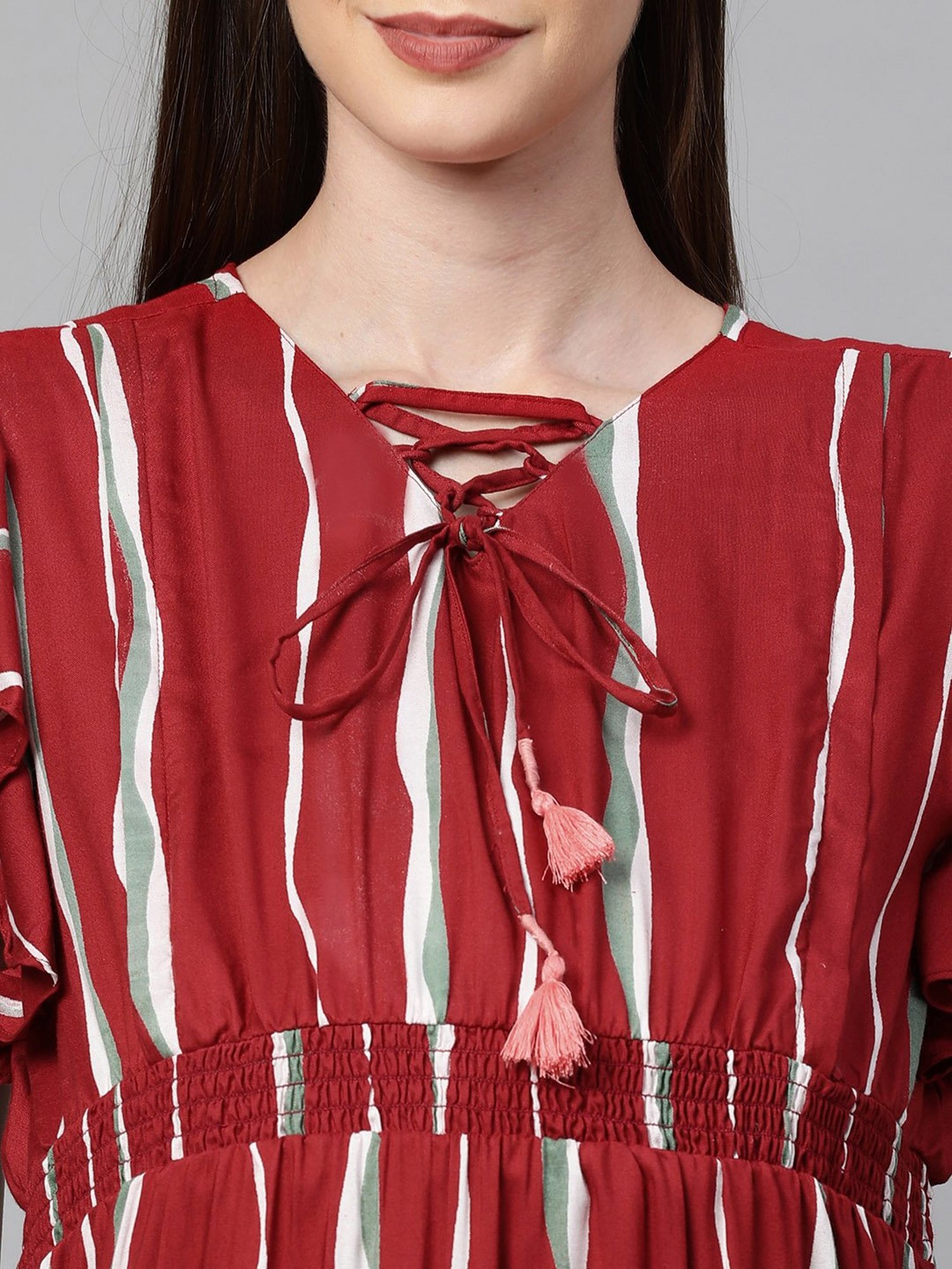 MomToBe Maroon Striped Maternity Dress