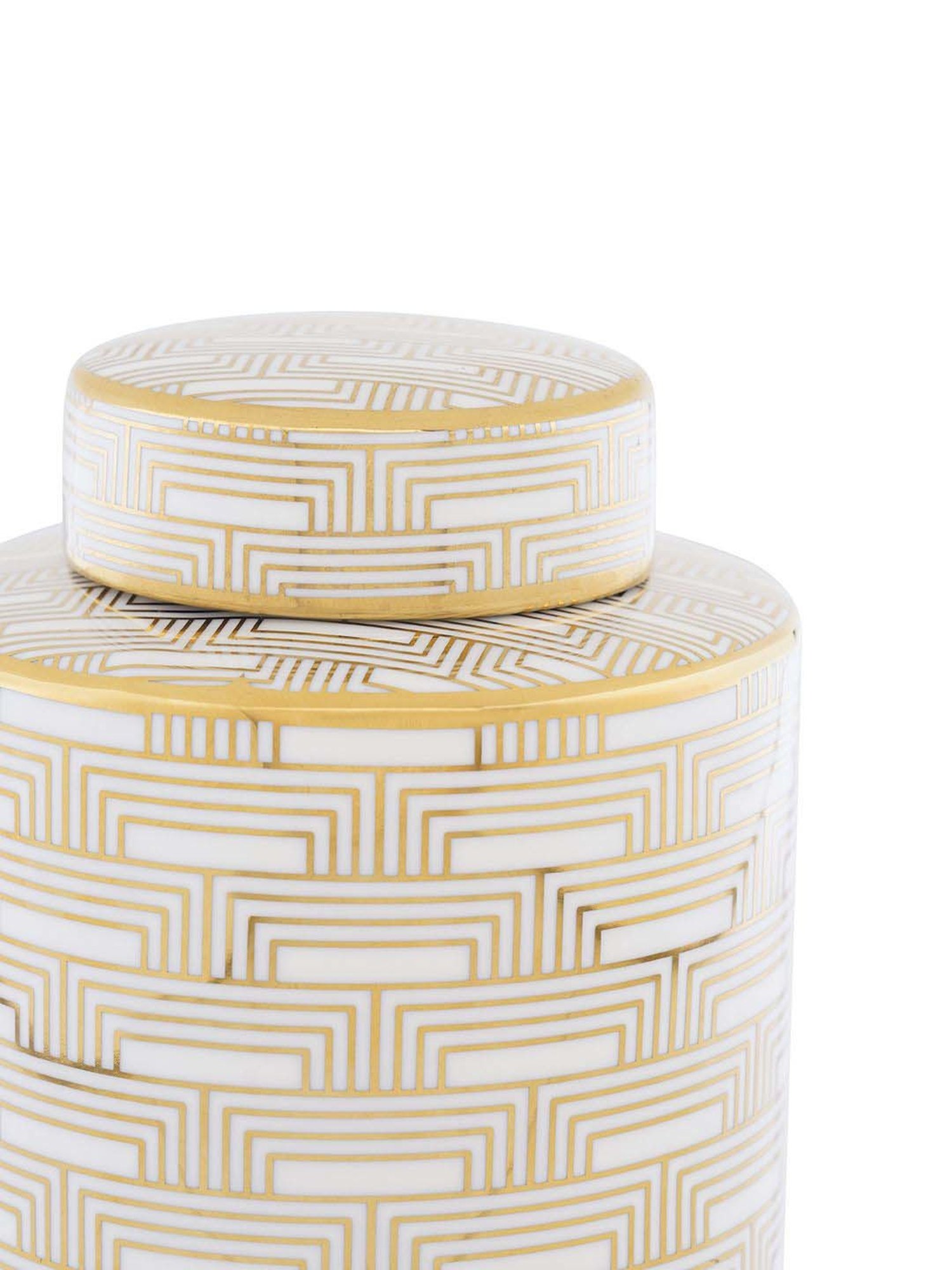 Pure Home and Living Ivory And Gold Ceramic Geometric Pattern Small Canister (1.5 L)