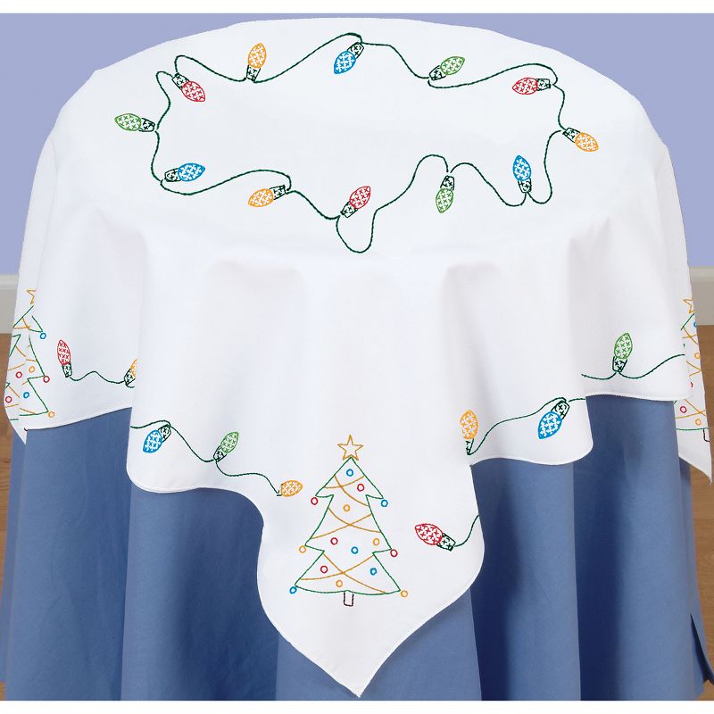 Jack Dempsey Stamped White Perle Edge Table Topper 35"X35"-Christmas