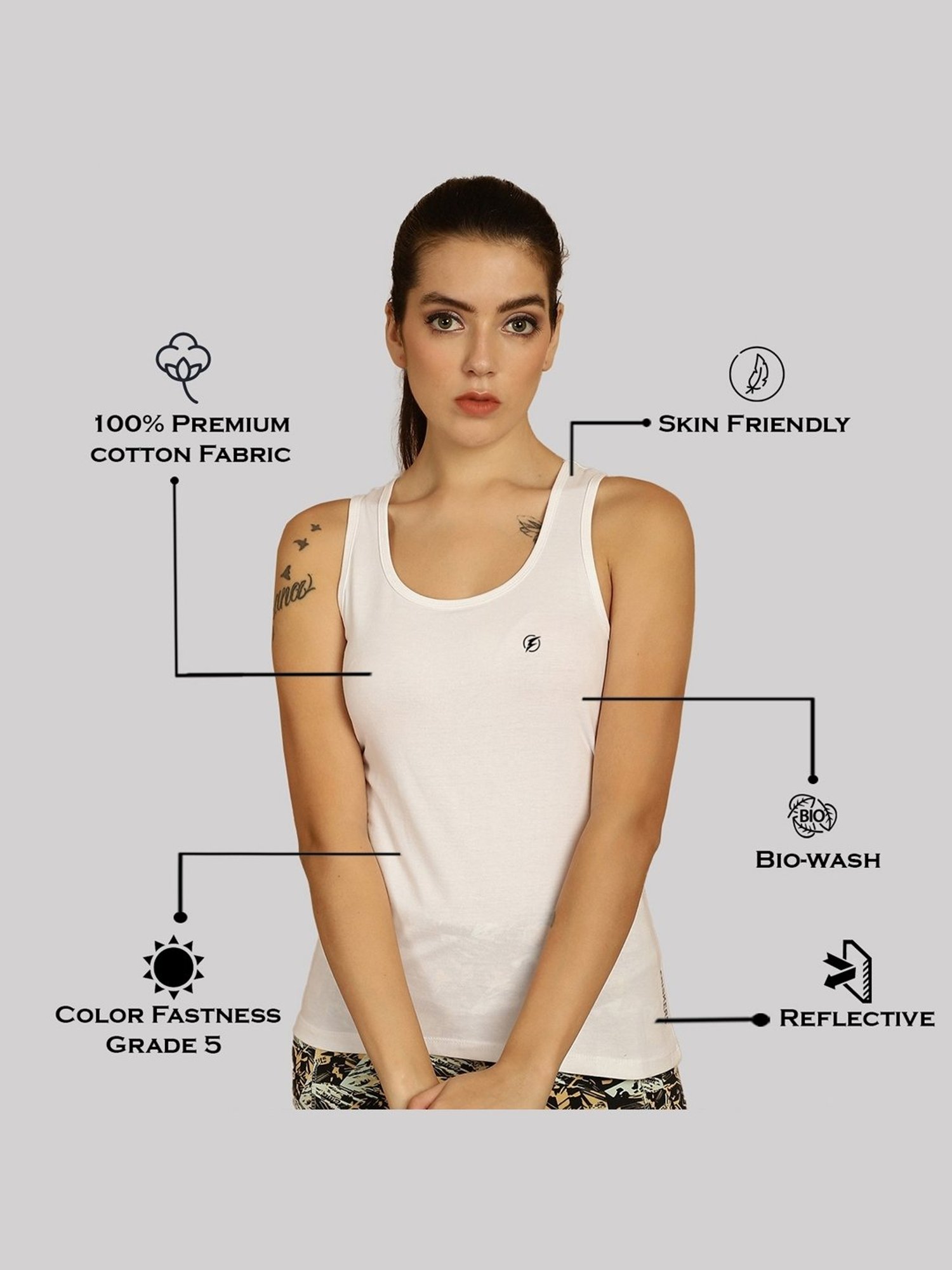 Friskers White & Green Cotton Sports Tank Top - Pack Of 2