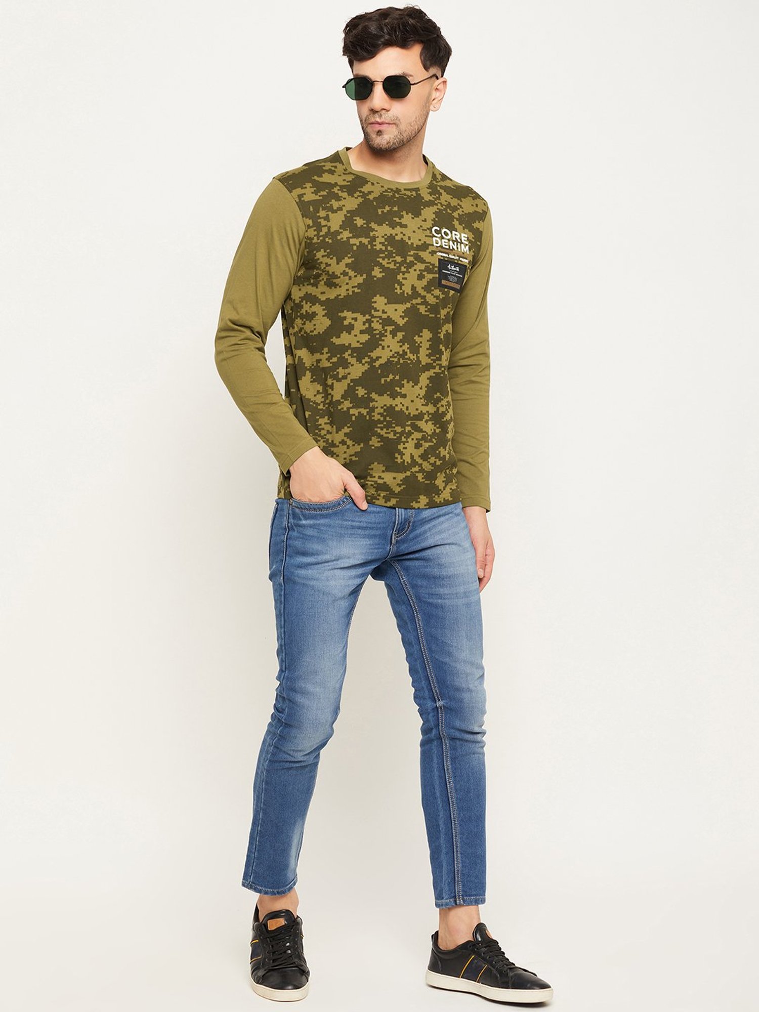 Club York Olive Regular Fit Printed Crew T-Shirt