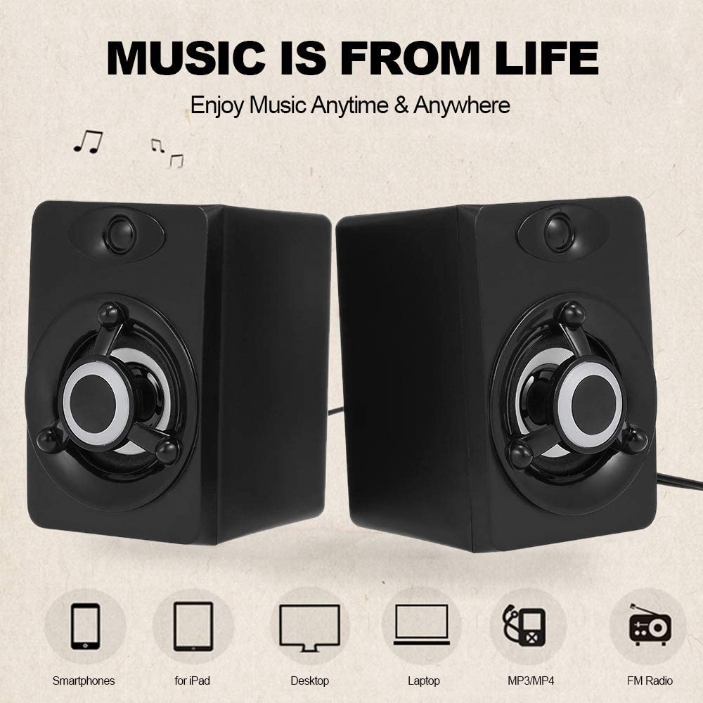 Docooler USB Wired Speaker LED Computer Speaker Bass Stereo Music Player Subwoofer Sound Box for Desktop Laptop Notebook Tablet PC Smart Phone