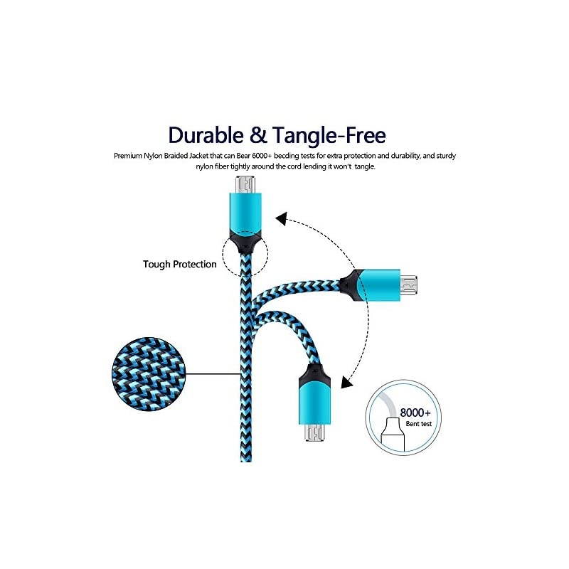 Plug Android Charger Cable 6ft 2 Port Multi Wall Charger 21A Travel Phone Adapter Power Cube and Braided Micro Cord for LG Stylo 3 Plus Samsung Galaxy S7 S6 Edge J3 J7 PS4 Kindle