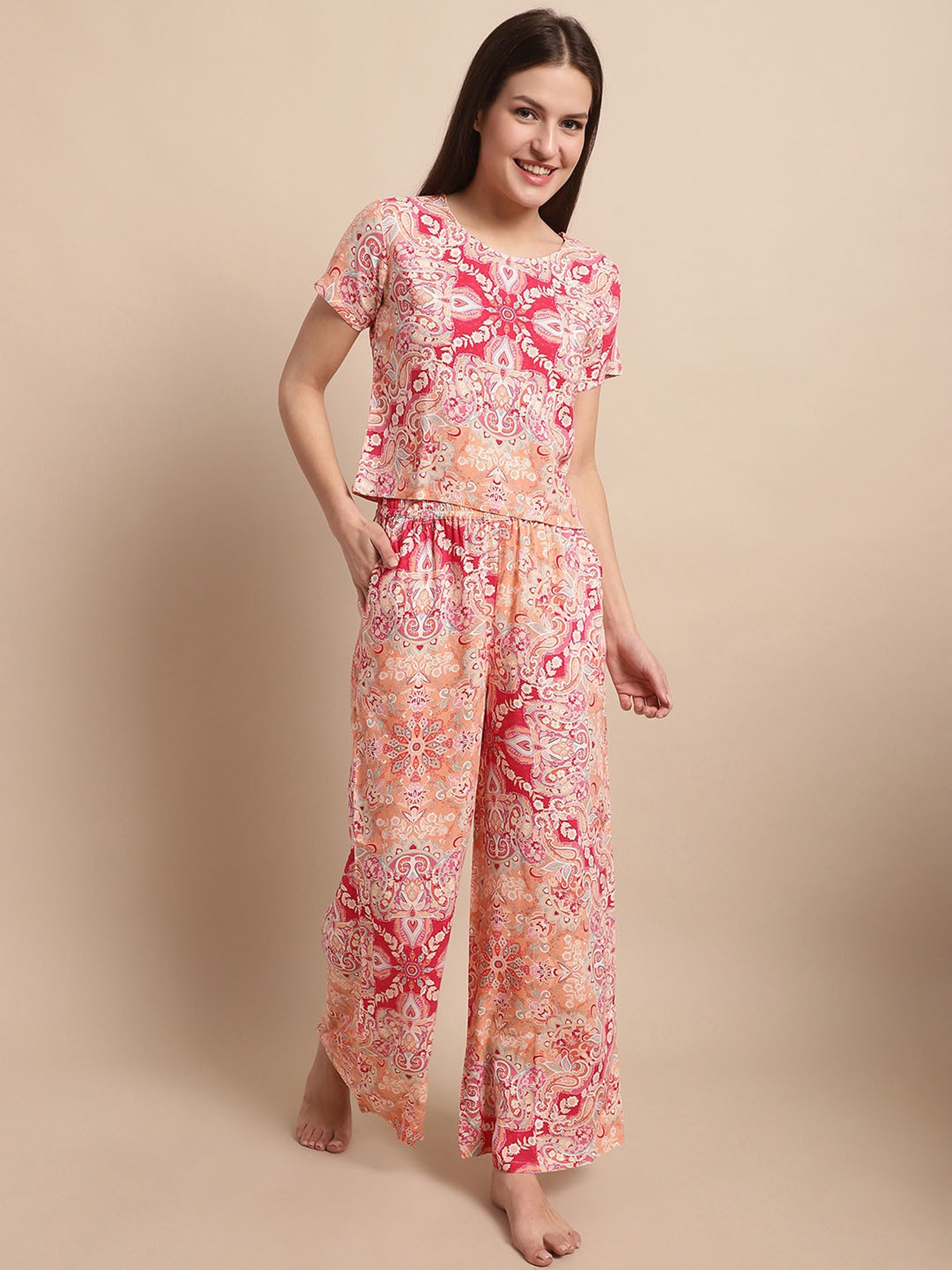 Boston Club Pink Printed Top With Pyjamas