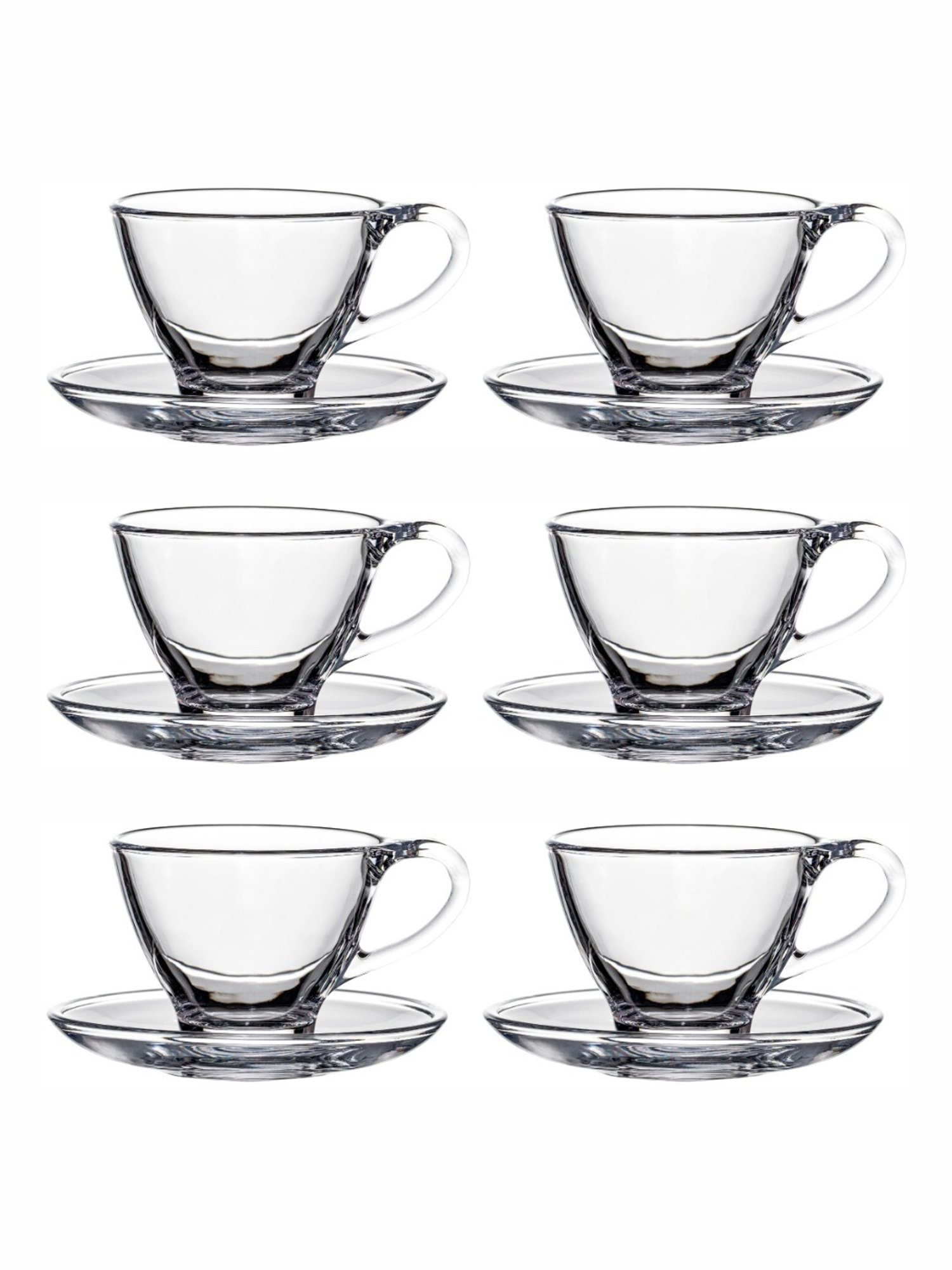 Goodhomes Transparent Glass Tea Cup & Saucer - Set of 6