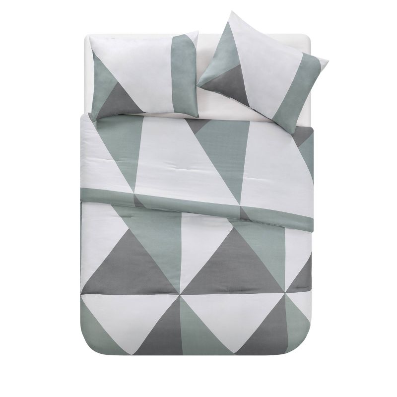 Queen 3pc Geo Comforter Set Gray/Green - Jade + Oake