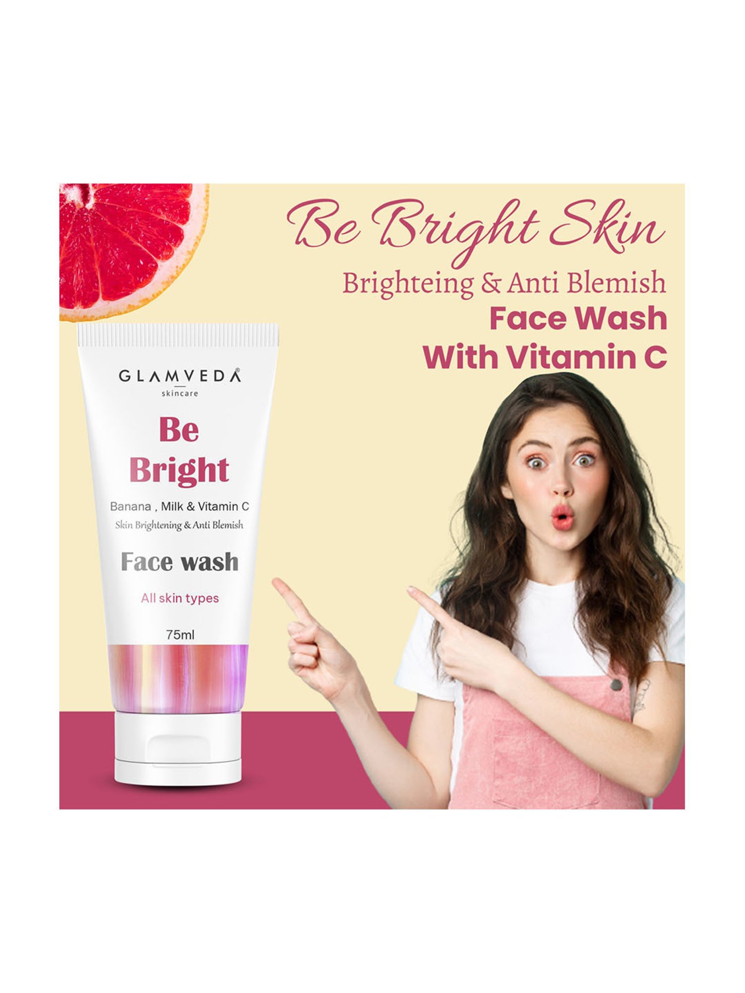 Glamveda Be Bright Skin Brightening and Anti Blemish Face Wash - 75 ml