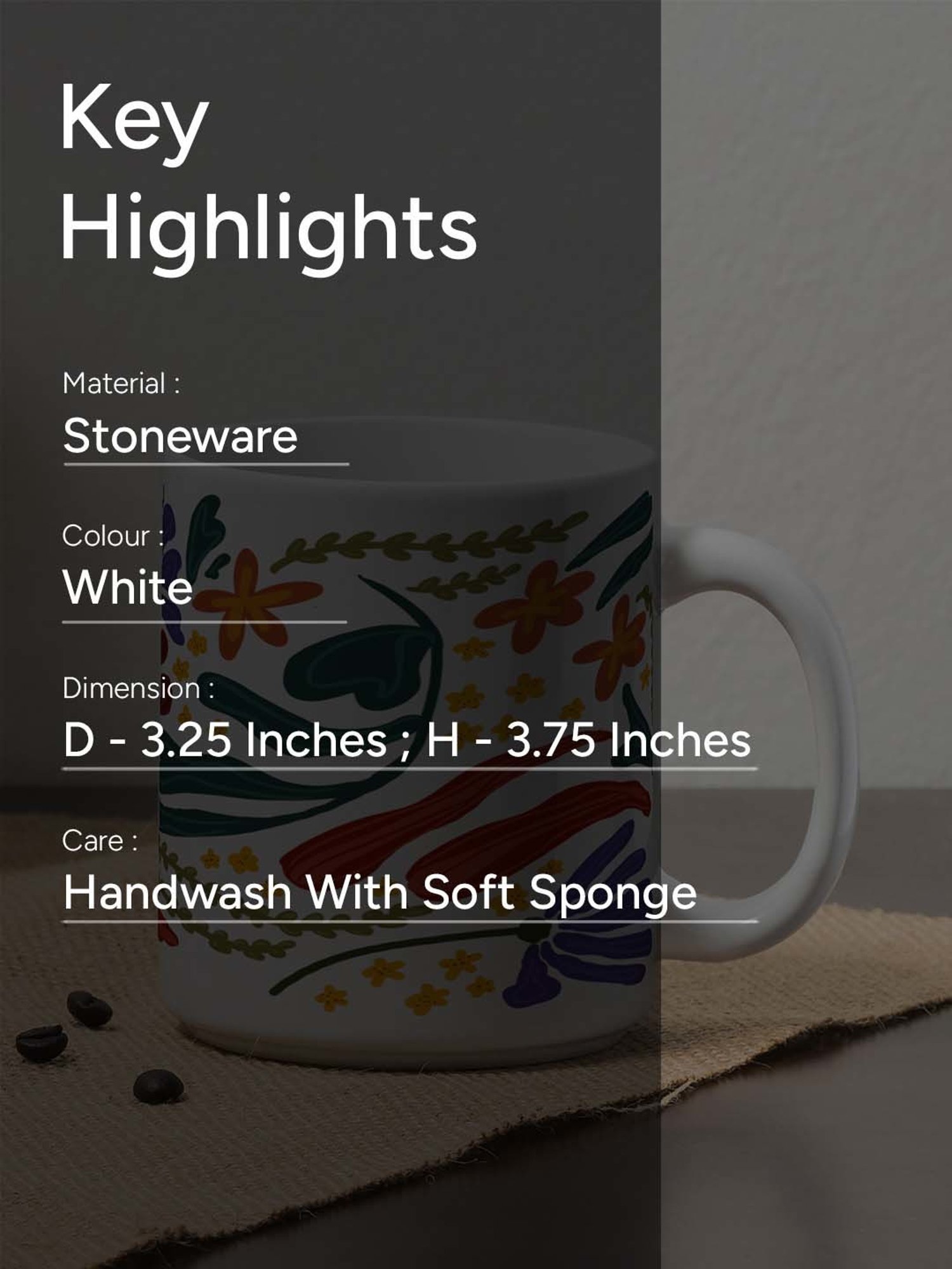 Nestroots White Stoneware Artistic Expression Coffee Mug (0.325 L)