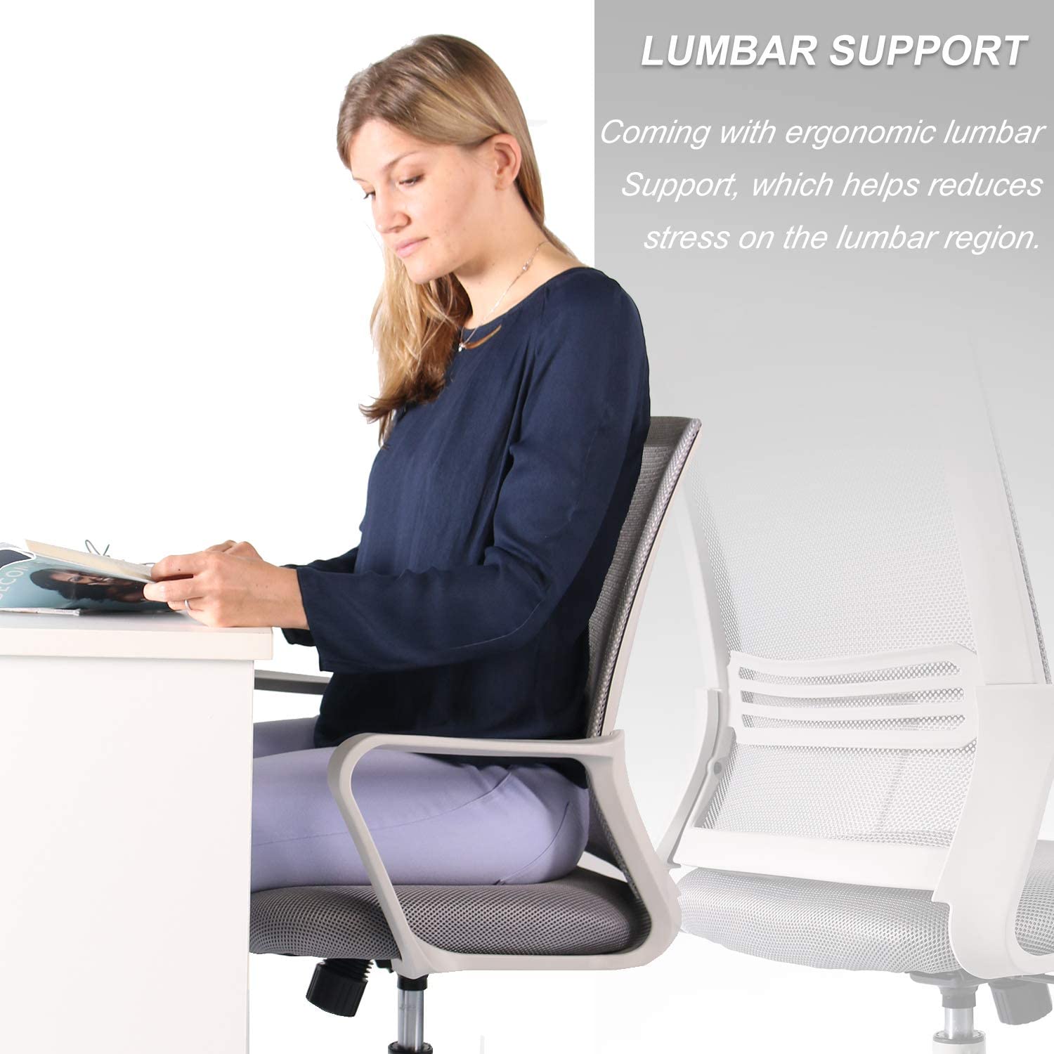 SMUGDESK Home Office Chair, Mid Back Mesh Office Computer Swivel Desk Task Chair, Ergonomic Executive Chair with Armrests