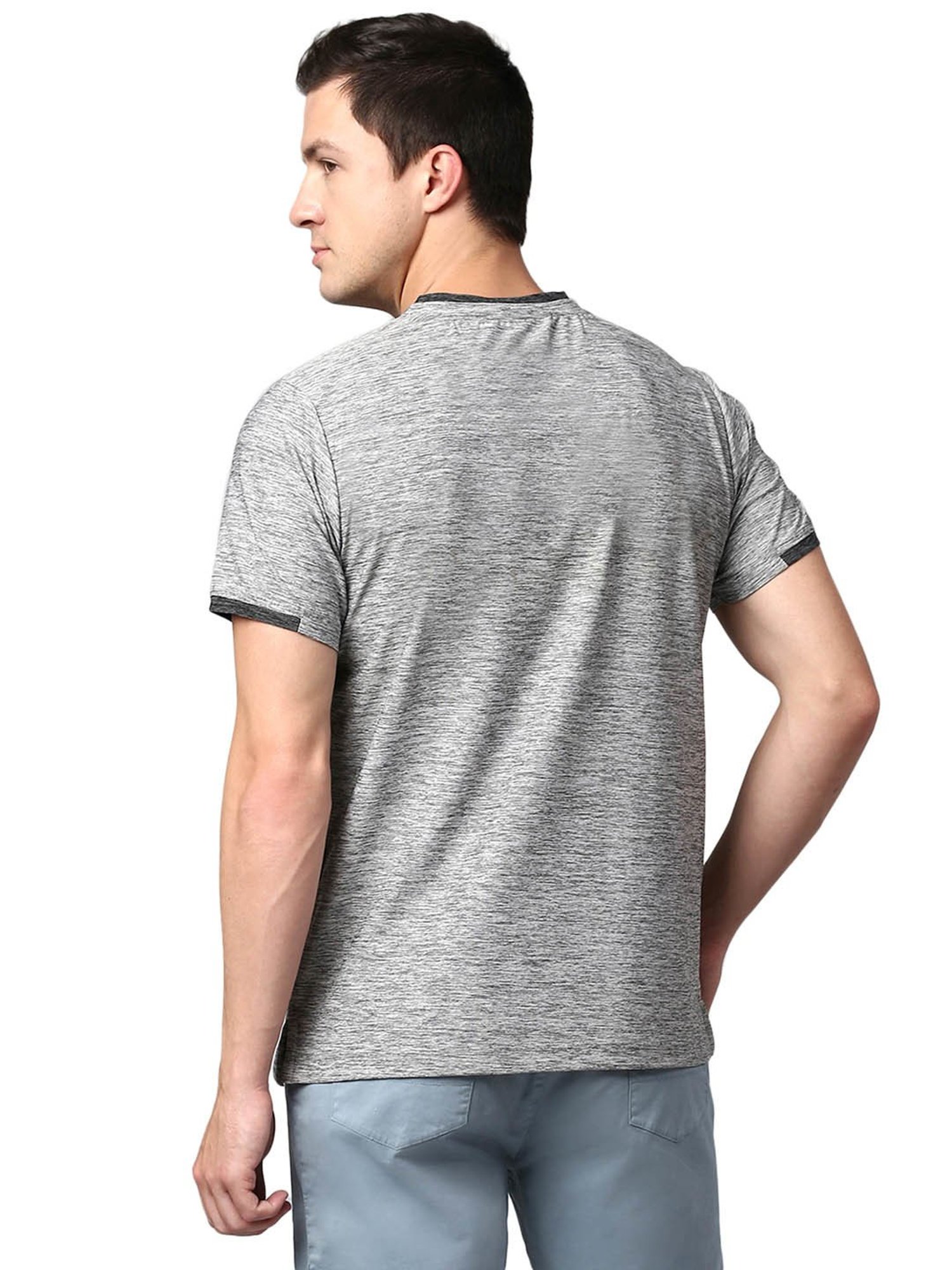 Slowave Grey Regular Fit Self Design T-Shirt