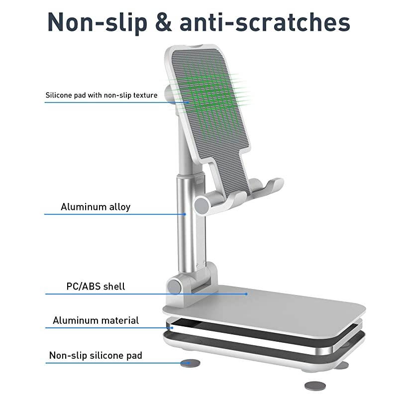 Phone Stand for Desk  Height Angle Adjustable Cell Phone Holder Portable Mount for iPhone iPad Samsung All Mobile Phones eReaders Most Tablets White