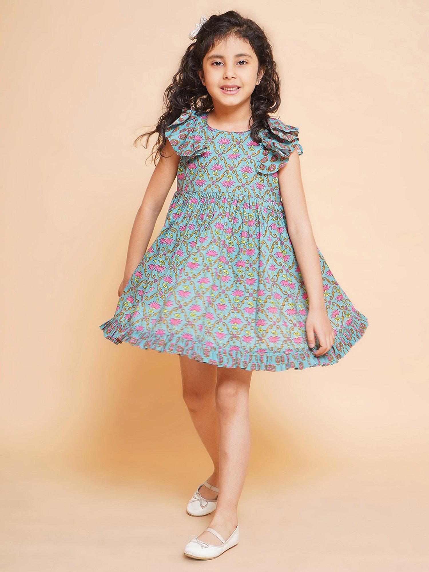 Little Bansi Kids Blue Floral Print Dress