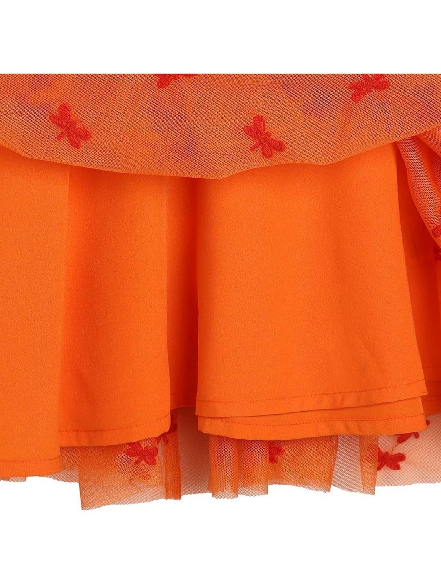 MINIKLUB Kids Orange Cotton Embroidered Dress