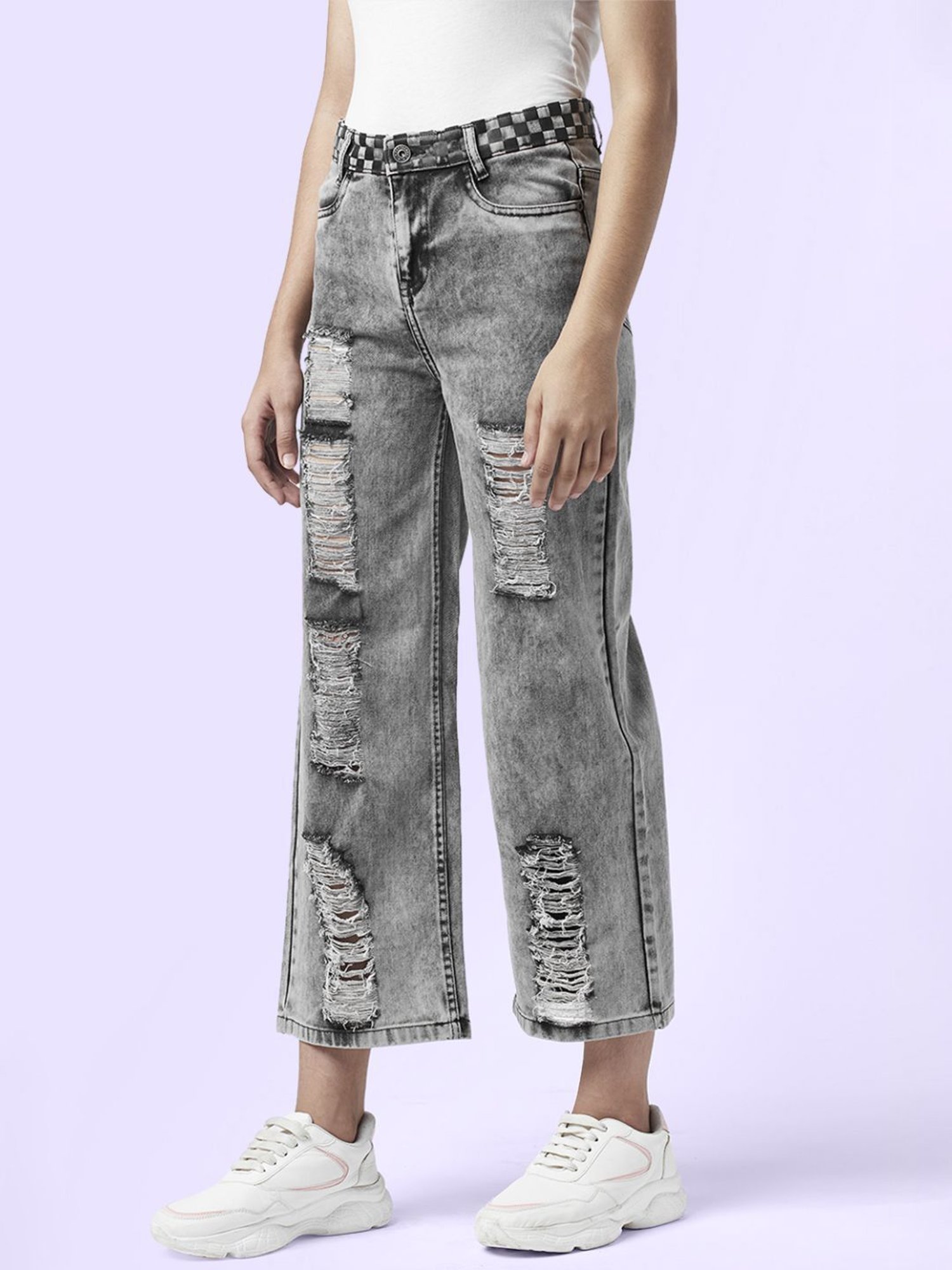 Coolsters by Pantaloons Girls Grey Cotton Distressed Jeans
