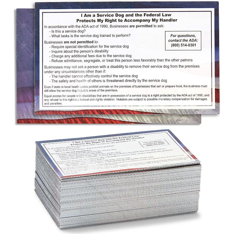 Okuna Outpost 100 Pack Service Dog Cards, Canine Certificate with Flag Design (3.5 x 2 in)