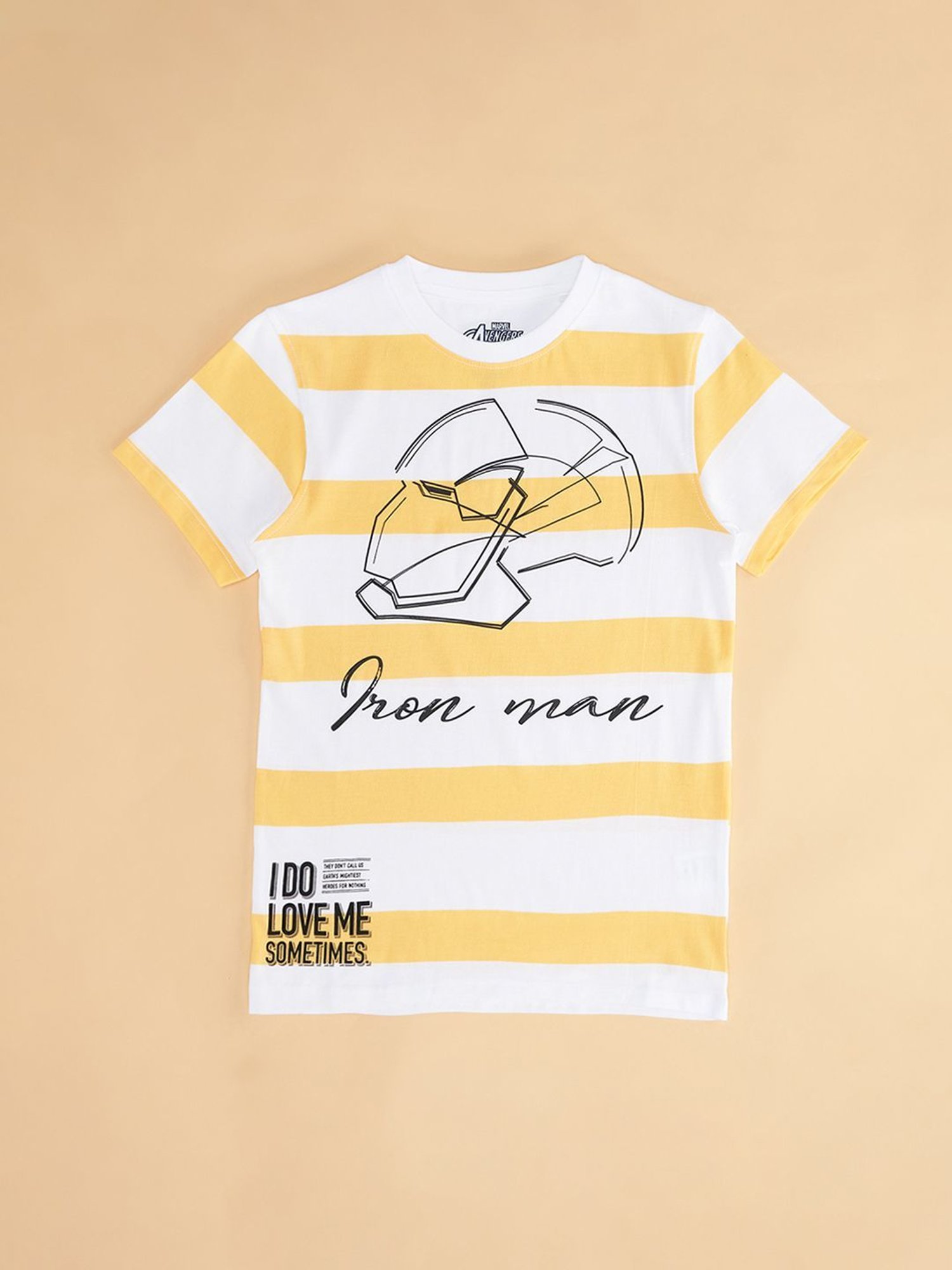 Pantaloons Junior Boys White & Yellow Striped T-Shirt
